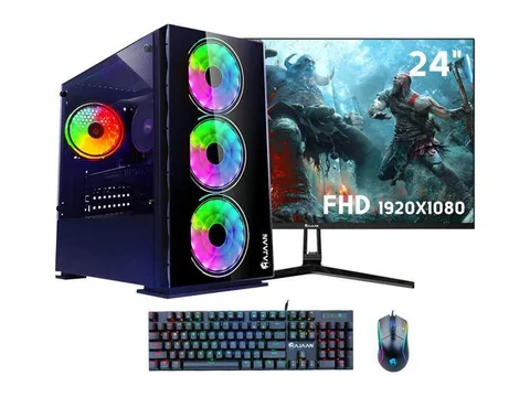 HAJAAN Gaming PC Desktop Tower - AMD Ryzen 7 5700X, RTX 5060 8GB GDDR6, 32GB DDR4 RAM, 1TB NVMe M.2 SSD, 24' Inch Curve Gaming Monitor, Windows 11...