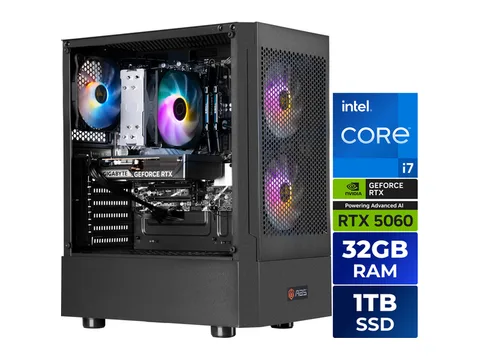 ABS Flavonius Aqua Prebuilt Gaming PC - Windows 11 - Intel Core i7-14700F - GeForce RTX 5060 8GB - DLSS 4 - 32GB DDR4 - 1TB NVMe SSD