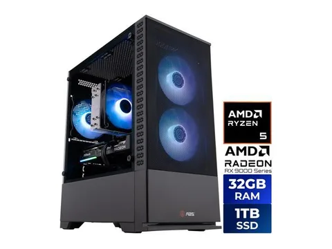 ABS Cyclone Ruby Prebuilt Gaming PC - Windows 11 - AMD Ryzen 5 9600X - Radeon RX 9060 XT 16GB - 32GB DDR5 - 1TB NVMe SSD