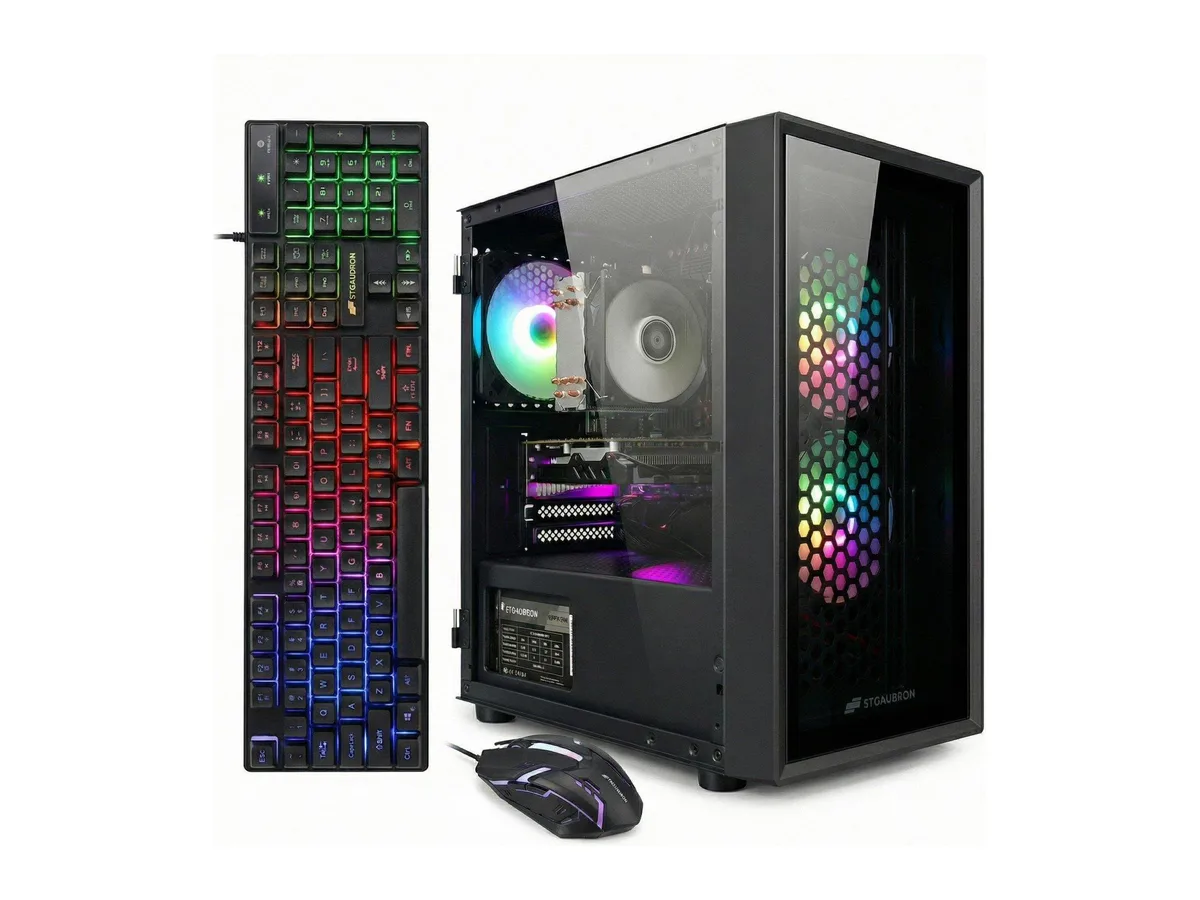 STGAubron Gaming Computer PC, Intel i7 Xeon E5, RX 580 8G, 16G DDR4, 512G SSD, WiFi, BT 5.0, RGB Fan x3, Win 11 Home