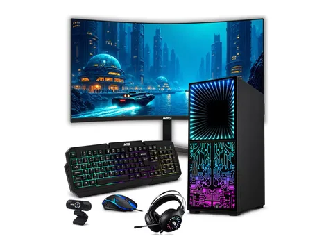 TechMagnet Horizon+ RGB Gaming PC, Core i7 8th Gen, 32GB RAM, 1TB SSD, RTX 2060, 27" Curved Monitor, RGB Keyboard Mouse, Headset, Webcam, Wi-Fi, Win 11
