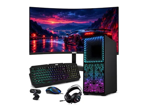 TechMagnet Horizon+ RGB Gaming PC, Core i7 8th Gen, 32GB RAM, 1TB SSD, RTX 2060, 24" Curved Monitor, RGB Keyboard Mouse, Headset, Webcam, Wi-Fi, Win 11