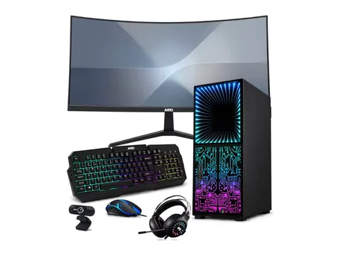 TechMagnet Horizon+ RGB Gaming PC, Core i7 8th Gen, 32GB RAM, 1TB SSD, RTX 3060, 32" Curved Monitor, RGB Keyboard Mouse, Headset, Webcam, Wi-Fi, Win 11