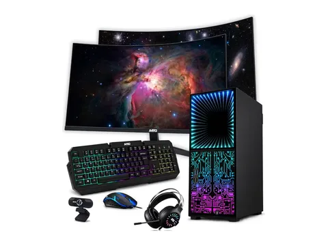 TechMagnet Horizon+ RGB Gaming PC, Core i7 8th Gen, 32GB RAM, 1TB SSD, RTX 2060, Dual 24" Curved Monitors, RGB Keyboard Mouse, Headset, Webcam, Wi-Fi, Win 11