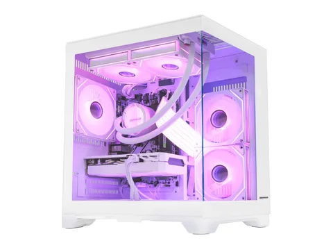 Hoengager Panorama Gaming PC AMD Ryzen 7 5700X,GeForce RTX 5060 8GB, 16GB DDR4, 1TB PCIe and 1TB SSD, Liquid Cooler, Windows 11 Prebuilt PC-White