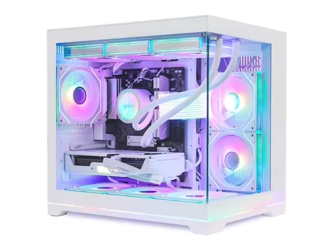 Hoengager Gaming PC AMD Ryzen 7 9700X, Geforce RTX 5060 8G, 32GB DDR5, 1TB M.2 SSD, 850W PSU, RGB Liquid Cooling, RGB Fusion 2.0, Windows 11 -White