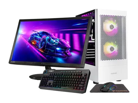 Gigatech Gaming Apollo 7 White Gaming PC Desktop Bundle - Ryzen 5 5500, RTX 5050, 32GB DDR4, 512GB SSD + 8TB HDD, Wi-Fi, Monitor