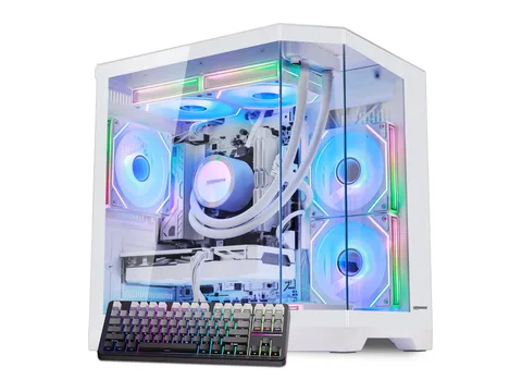 Hoengager Gaming PC AMD Ryzen 7 9700X 8-Core 3.8 GHz, RTX 5060 8GB, 32GB DDR5 RAM ,1TB PCIe SSD,850W PSU, Software-Controlled ARGB, Windows 11-White
