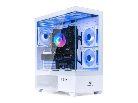 Evounic White Gaming PC - AMD Ryzen 5 3500X up to 4.1GHz, RX 580 8GB, 16GB RAM, 512GB SSD+1TB HDD, WiFi 6 & BT5.4, 9 RGB Fan, Win11, RGB KB & Mouse