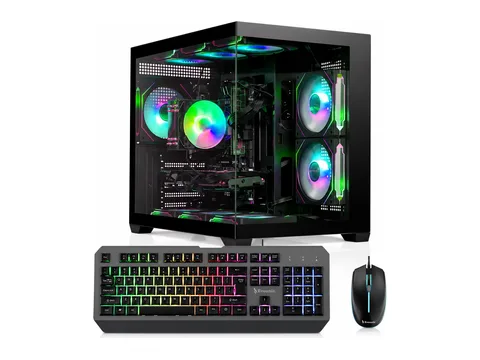 Evounic Prebuilt Gaming PC Desktop, RTX 5050 Gaming Computer, Ryzen 7 5800X, 16GB RAM, 1TB NVMe SSD, WiFi 6, Windows 11,9*ARGB Fans,RGB Keyboard & Mouse