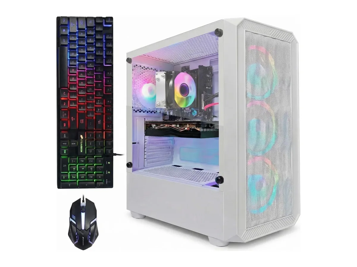 STGAubron Gaming Desktop PC, Ryzen 5 2600 up to 3.9GHz, 16G DDR4, 512G SSD, GeForce RTX 3050 6G, WiFi 6, BT 5.0, RGB Fan x4, Windows 11 Home