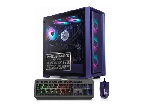 Gaming PC Desktop Computer, Intel Core i7-8700K, GeForce GTX 1660 Ti 6GB, 16GB DDR4, 512GB NVMe SSD, Liquid Cooling, WiFi 6, Bluetooth 5.4, Windows 11