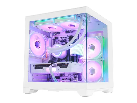 Hoengager White Gaming PC -AMD Ryzen 7 5700X 3.4GHz, GeForce RTX 5060 8G, 16GB DDR4 RAM, 1TB PCIE SSD,240 AIO, App-Controlled ARGB,Windows 11-FKW