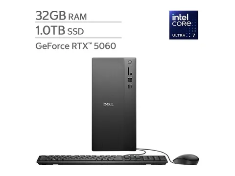 Dell Desktop Computer, Intel Core Ultra 7 265F, GeForce RTX 5060, 1TB SSD, 32GB DDR5 RAM, Windows 11 Home
