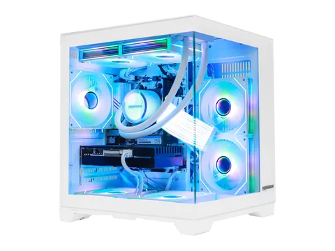 Hoengager White Gaming PC -AMD Ryzen 7 5700X 8-Core 3.4GHz, GeForce RTX 3050 6G, 32GB DDR4 RAM, 3TB SSD,240 AIO, App-Controlled ARGB,Windows 11-FKW