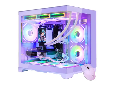 Hoengager Macarons Gaming PC- AMD Ryzen 7 9800X3D, RTX 5060 Ti 16G, 32GB DDR5, 2TB SSD, 850W Gold PSU, RGB FUSION 2.0, 360 AIO, Windows 11 - Purple