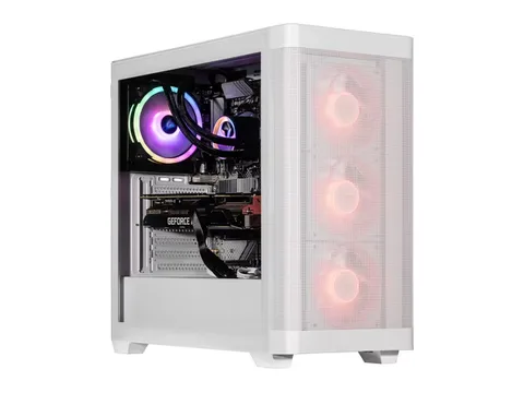 Velztorm White Pilum CTO Gaming Desktop PC Liquid-Cooled (AMD Ryzen 7 5700X 8-Core, GeForce GTX 1050 Ti 4GB, 32GB DDR4, 512GB PCIe SSD, RGB Fans, 750W PSU, AC WiFi, BT 5.0, Win11Home)