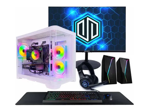 Periphio Atlas Gaming PC, AMD Ryzen 5 5500 up to 4.2GHz with Radeon RX 6500XT 4GB GPU (Gaming Optimized), 16GB RAM, 1TB SSD, WiFi, Windows 11 Desktop, White, Full Battlestation